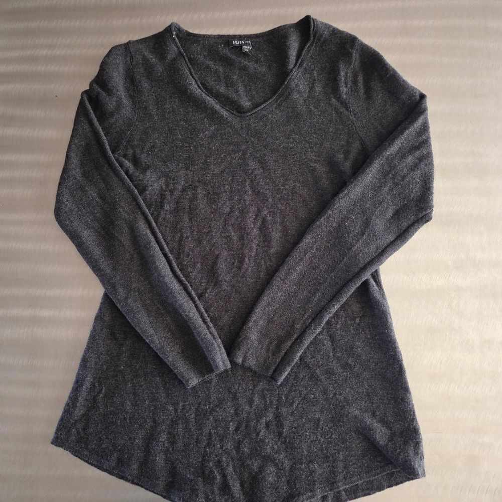 Eileen Fisher 100% Merino Wool Tunic Sweater Charcoal Gray Small